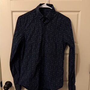 Zara Men's Navy Floral Button Down Shirt